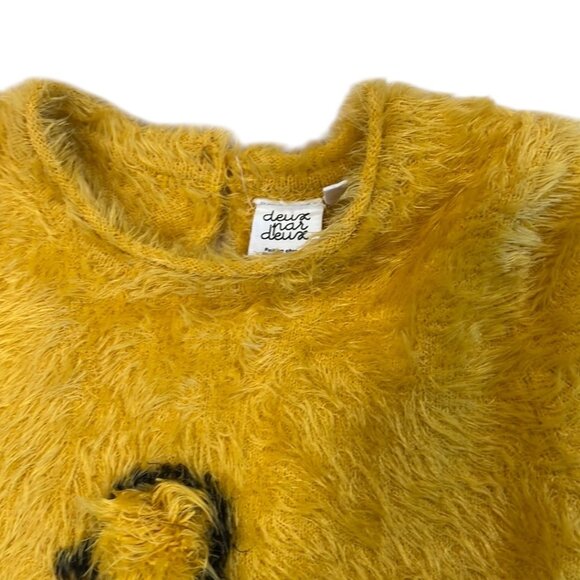Deux par Deux Yellow and Black Short Sleeve Fuzzy Shirt, Size 6 - Picture 2 of 5
